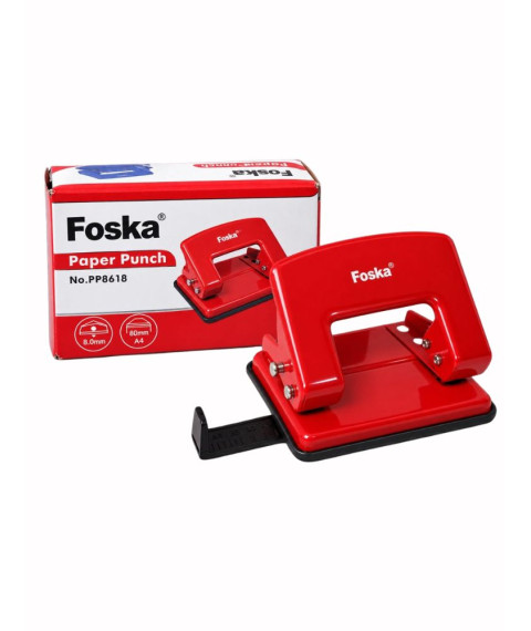 Perforator metalic de birou, 2 găuri, 16 coli, roșu, Foska PP8618
